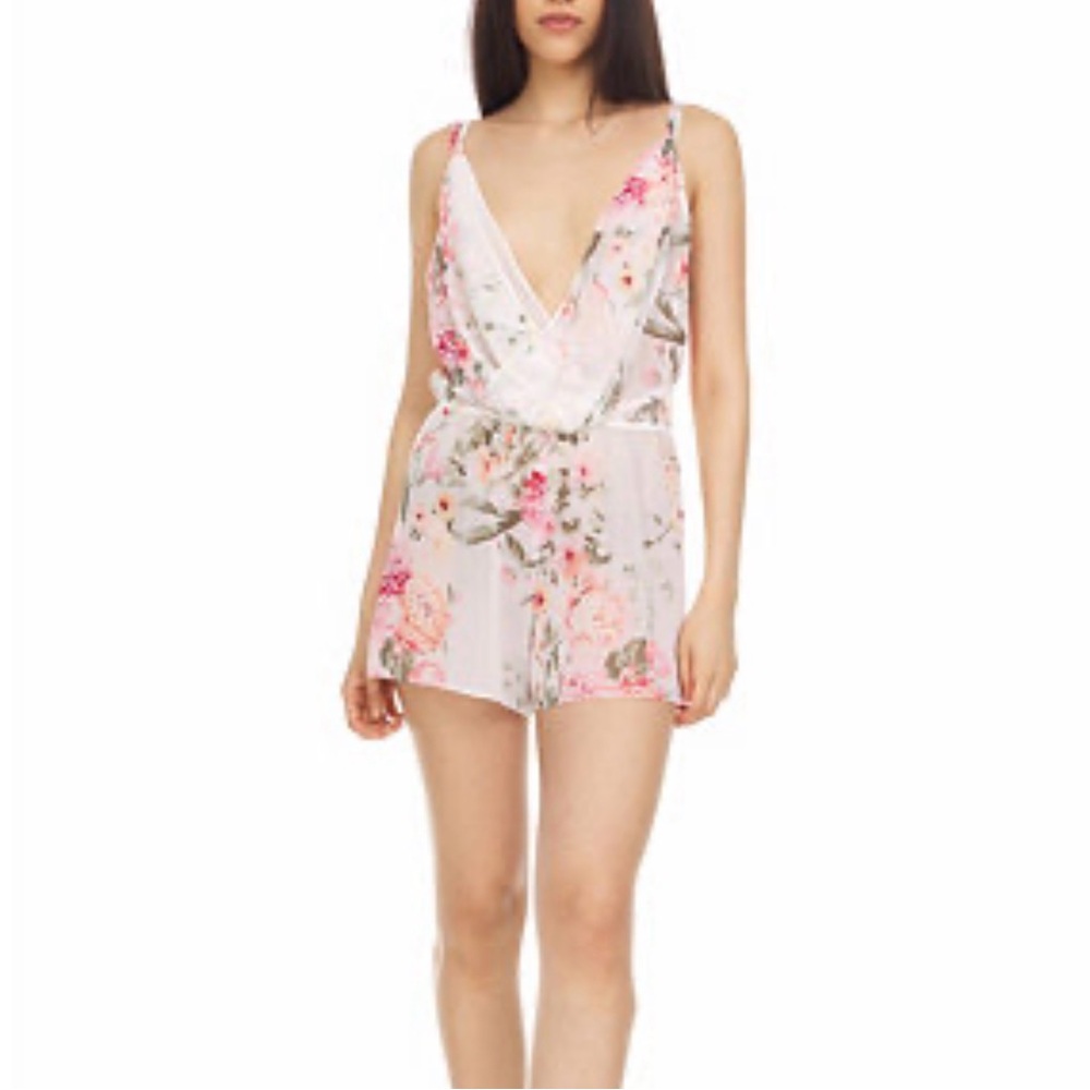 Flora Nikrooz Pink Floral Satin Romper S
